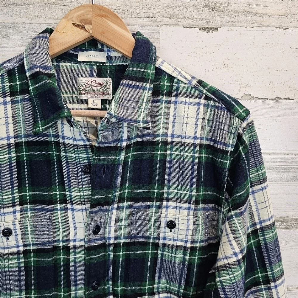 J. Crew Men's Double Brushed Plaid Button Down Shirt Sz Large Mid-Weight Flannel